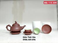 Bộ bình trà gốm tử sa nâu, mã 115309 trọn bộ gồm 1 ấm,6 ly, 7 đĩa,hoạ tiết khắc lá trúc,cổ trang,mộc mạc,đậm chất Châu Á,gốm sứ Bát Tràng Tinh Vân