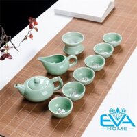 Bộ Bình Trà Men Ngọc Nhạt Gồm Ấm Và 6 Chén Trà Có Hình Cá 3D Sang Trọng