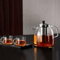 Bộ bình trà thủy tinh lõi lọc inox S090 1300mL + 2 tách 150ml - Bộ ấm trà thủy tinh chịu nhiệt có lọc trà Samahome Shop