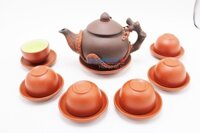 Bộ bình trà Tử Sa ( Ấm chén Tử Sa) rời 2 màu đỏ Tùng đắp nổi MNV-TS045/3