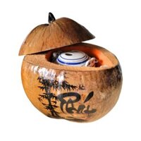 Bộ bình ủ trà trái dừa khắc chữ Phát / Bình trà (ấm tích) 0,4 - 0,9 lít / Hàng sản xuất thủ công