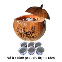 Bộ bình ủ trà trái dừa Phúc sinh phú quý / Bình trà (ấm tích) 0,4 - 0,9 lít / Sản xuất thủ công