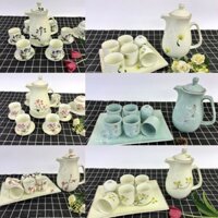 Bộ bình uống nước, uống trà xanh, trà lipton – Dung tích 1 lít – Gốm sứ Bát tràng.