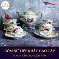 Bộ Bình Uống Trà Cao Cấp Sang Trọng CS MT L CE Vẽ Họa Tiết Hoa Hồng (Gốm Sứ Tiệp Khắc) Hand Made