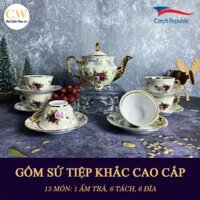 Bộ Bình Uống Trà Cao Cấp Sang Trọng FR CS L CE Vẽ Họa Tiết Hoa Hồng (Gốm Sứ Tiệp Khắc) Hand Made