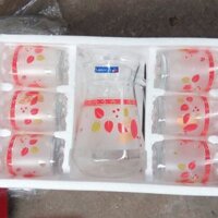 Bộ bình và 6 cốc thủy tinh hoa