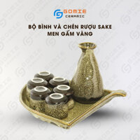 Bộ Bình Và Chén Rượu Sake Men Gấm Vàng