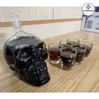 Bộ  Bình Và Ly Thủy Tinh Đầu Lâu 3D Độc Đáo