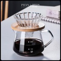 Bộ bình và phễu v60 giá đỡ bằng gỗ pha cà phê giấy lọc Pour Over, Drip Coffee