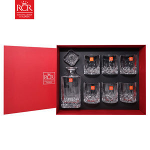 Bộ bình vuông và 6 ly thấp pha lê Ý RCR Opera 750ml - 300ml