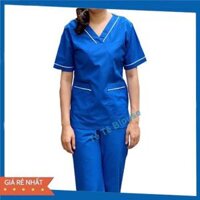 Bộ Blouse cổ tim Xanh Dương viền Trắng dành cho Nam Nữ - Bộ Scrubs đồng phục Kỹ thuật viên, Điều dưỡng, Dược sỹ, Y tá - Áo Nam,XXL