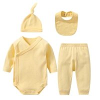 Bộ body 4 chi tiết kèm mũ cho bé sơ sinh tới 17kg dài tay cotton mềm mại nhiều hoạ tiết cho bé trai bé gái mùa thu đông