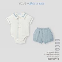 Bộ Bodysuit Cộc Tay Trắng Phối Xanh Da Trời - Bíp Bíp House