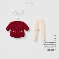 Bộ bodysuit dài tay caro đỏ phối quần tất màu be kèm lá cổ rời 0M NOUS