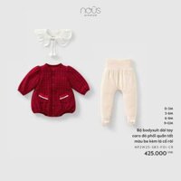 Bộ bodysuit dài tay caro đỏ phối quần tất màu be kèm lá cổ rời Nous Noel