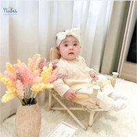 Bộ Bodysuit Dài Tay Kèm Áo Len Rời - Len Lông Thỏ Mềm Mại, Tone Hàn Quốc (Hồng/Be)