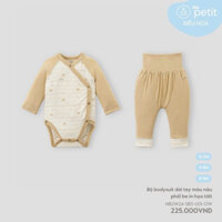 Bộ bodysuit dài tay màu nâu phối be in họa tiết
