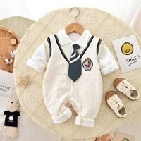 Bộ Bodysuit Dài Tay Babyshop88vn Cho Bé Trai Bé Gái M4.10.24-4 Jumpsuit Mẫu Công Tử - Màu Len Be