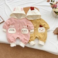 Bộ Bodysuit Dài Tay Babyshop88vn Cho Bé Trai Bé Gái M24.8.24-2 Jumpsuit Mẫu Voi - Màu Vàng Hồng Nâu