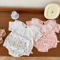 Bộ bodysuit ngắn tay cho bé tiểu thư cổ viền bèo chất mát