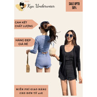 Bộ bơi áo tắm bikini đi biển liền thân kèm áo khoác ngoài gợi cảm hoạ tiết chấm bi xinh xắn 9603