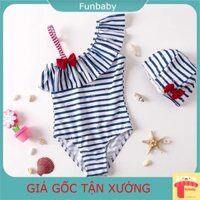 Bộ bơi bé gái 2-7 tuổi liền thân kèm mũ vai lệch, Đồ bơi cho bé cao cấp vải co giãn cực tốt