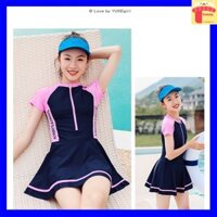 Bộ bơi bé gái 5-16 tuổi liền thân kiểu chân váy, Đồ bơi cho bé cao cấp vải co giãn cực tốt