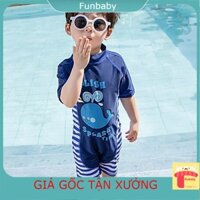 Bộ bơi bé trai 2-7 tuổi liền thân kèm mũ hình cá Heo, Đồ bơi cho bé cao cấp vải co giãn cực tốt