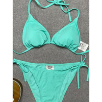 Bộ bơi bikini đi biển 2 mảnh cho nữ xanh ngọc trơn chất có đệm mút buộc dây hãng PAVIE xuất xịn