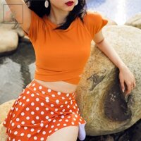 Bộ bơi, bộ bikini 2 món áo croptop xoắn eo đệm ngực và chân váy chấm bi có quần trong siêu xinh