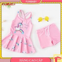 Bộ bơi cho bé gái 2-7 tuổi rời kèm mũ hình Pony in chữ HAVE , Đồ bơi trẻ em cao cấp vải co giãn cực tốt