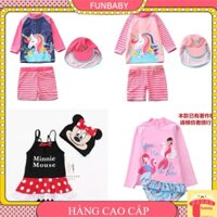 Bộ bơi cho bé gái 2-7 tuổi rời kèm mũ hình ngộ nghĩnh, Đồ bơi trẻ em cao cấp vải co giãn cực tốt