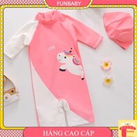 Bộ bơi cho bé gái  2-7 tuổi liền thân kèm mũ hình Pony LOVE, Đồ bơi trẻ em cao cấp vải co giãn cực tốt
