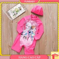 Bộ bơi cho bé gái 2-7 tuổi liền thân kèm mũ hình Elsa, Đồ bơi trẻ em cao cấp vải co giãn cực tốt