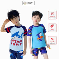 Bộ bơi kèm mũ cho bé trai  hoạ tiết cá mập dành cho bé trai từ 10kg đến size đại