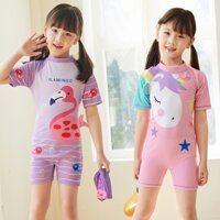 Bộ bơi liền bé gái kèm mũ ngựa pony hồng hạc