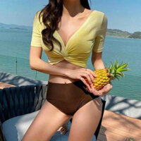 Bộ bơi tắm biển, bộ bikini xoắn ngực cộc tay hàng cao cấp 2 mảnh sexy