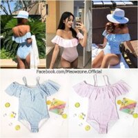 Bộ bơi trễ vai sọc xanh/hồng