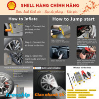 Bộ bơm đa năng 4 in 1 ( Bơm, kích bình xe hơi, đèn pin, sạc dự phòng ) hàng chính hãng Shell, Pin dung lượng 10400 mAh