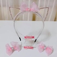 Bộ bờm Handmade nơ mèo hồng dễ thương