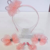 Bộ bờm handmade vương miện tai thỏ màu cam