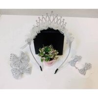 Bộ bờm nơ Handmade gắn vương miện cao cấp