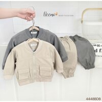 Bộ bomber phối túi hộp tổ ong dày dặn cho bé, bộ thu đông khoá kéo cá tính hàng đẹp Beemo