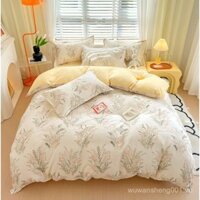 Bộ bốn món dày dạn, chải kỹ, thân thiện với da, bộ ba món bằng cotton đã giặt, ga trải giường toàn cotton, vỏ chăn, quà tặng bán hàng trực tiếp LJGS
