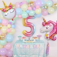 Bộ bong bóng chủ đề kỳ lân Unicorn cho bé nhiều màu Pastel upkp40