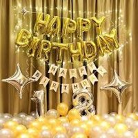 Bộ Bong Bóng happy Birthday Tặng Kèm Vỏ bóng Số, Bơm Tay, Băng Dính, cờ giấy