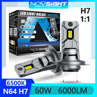 Bộ bóng đèn pha LED Novsight N64 H7 60W 6000LM 6500K Đèn LED siêu sáng cho ô tô và xe máy Chùm sáng cao/thấp Thiết kế 1:1 Cắm và chạy Bảo hành 1 năm 2 bóng