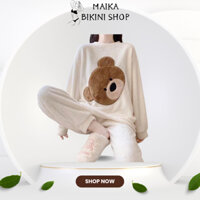Bộ Bông Gấu Nâu , Bộ Đồ Ngủ Lông Nỉ Giữ Nhiệt Mặc Nhà Siêu Ấm 137