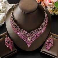 Bộ bông tai vòng cổ VERGE LIMIT 3 chiếc, Bộ bông tai hình giọt nước sang trọng Choker, Hạt tím thanh lịch Bộ trang sức được thiết kế tinh tế