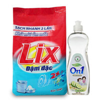 Bộ Bột Giặt Lix Đậm Đặc 5,5kg + Nước Rửa Chén On1 Chanh Sả 750g